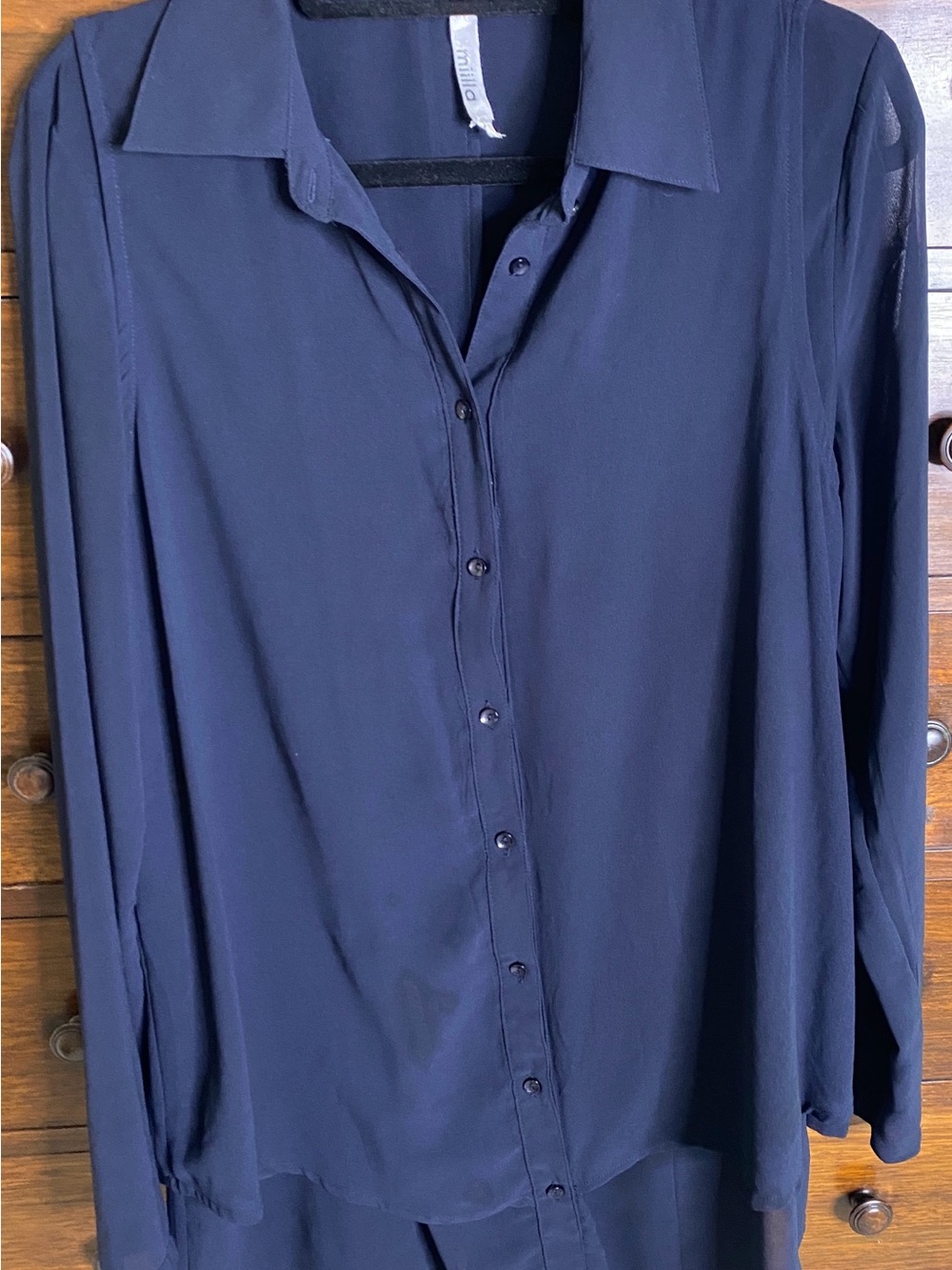 Women's Navy Long-Sleeve Button-Up Blouse - Mills